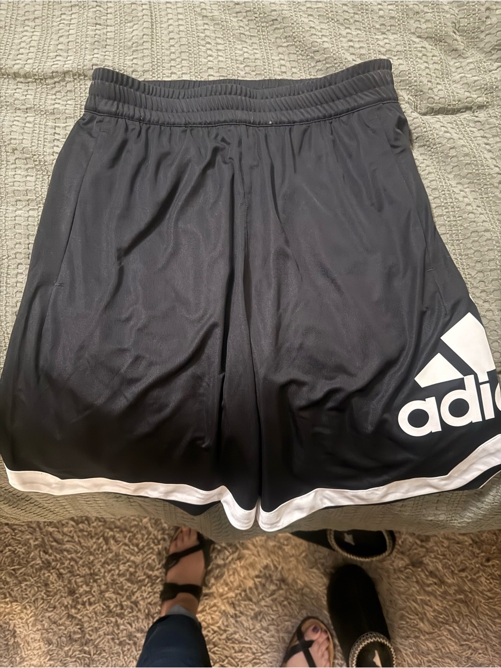 adidas Black Athletic Shorts with White Trim and Logo